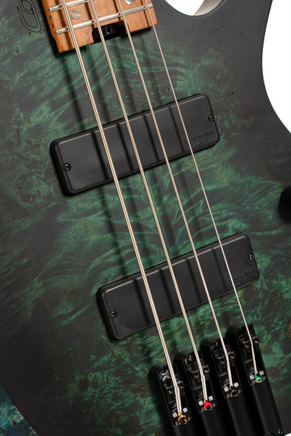 SPACE 4 BSDB, corps érable, table peuplier figuré, manche 7 pièces, micros et EQ Bartolini MK-1, star dust green, housse