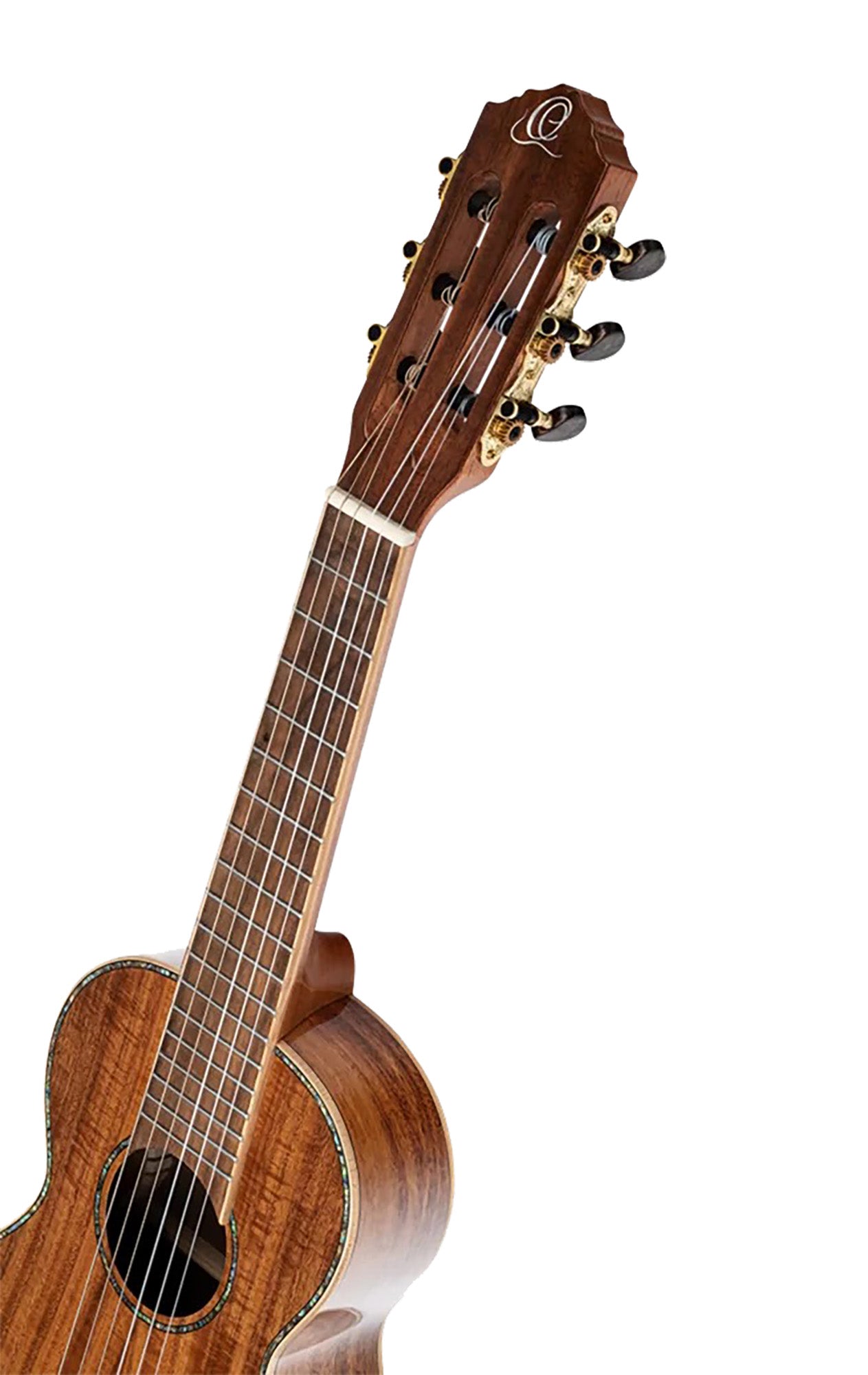 RGLE18ACA, EQ Ortega MagusUke, table acacia massif, fond & éclisses acacia, manche acajou (47 mm au sillet), housse luxe