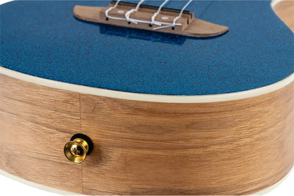 RUEL-MBL, modèle Concert, table épicéa, fond & éclisses catalpa, manche acajou, housse luxe, bleu métallisé brillant