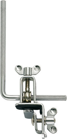 Support cloche fixation sur cercle grosse caisse, protections caoutchouc, ajustable en profondeur, acier chromé