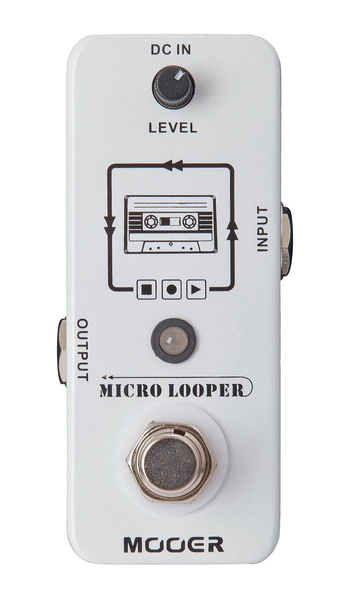Pédale MICRO LOOPER, looper, overdubs illimités, jusqu'à 30 minutes d'enregistrement, boîtier métal, true bypass, blanc