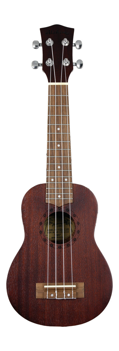 Ukulélé Soprano, table sapele, fond & éclisses sapele, rosace gravée, touche & chevalet noyer, avec housse, chocolat