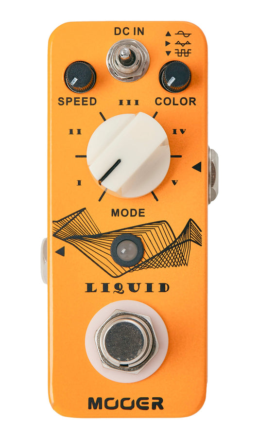 Pédale LIQUID, phaser numérique (5 types), 3 formes d'onde sélectionnables, boîtier métal, true bypass, jaune