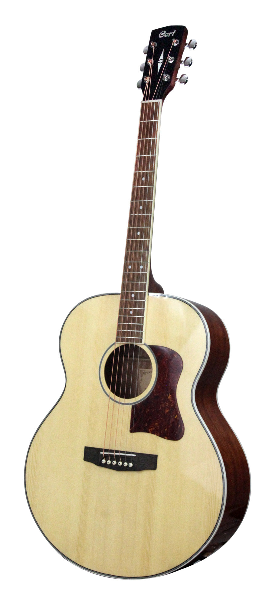 CJ-MEDX, forme Jumbo, table épicéa, fond & éclisses acajou, manche acajou, touche merbau, EQ Cort CE306T, naturel brillant