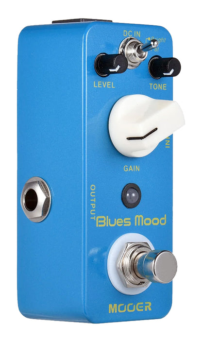 Pédale BLUES MOOD, overdrive blues à large courbe de réponse (également adaptée à la basse), boîtier métal, true bypass, bleu