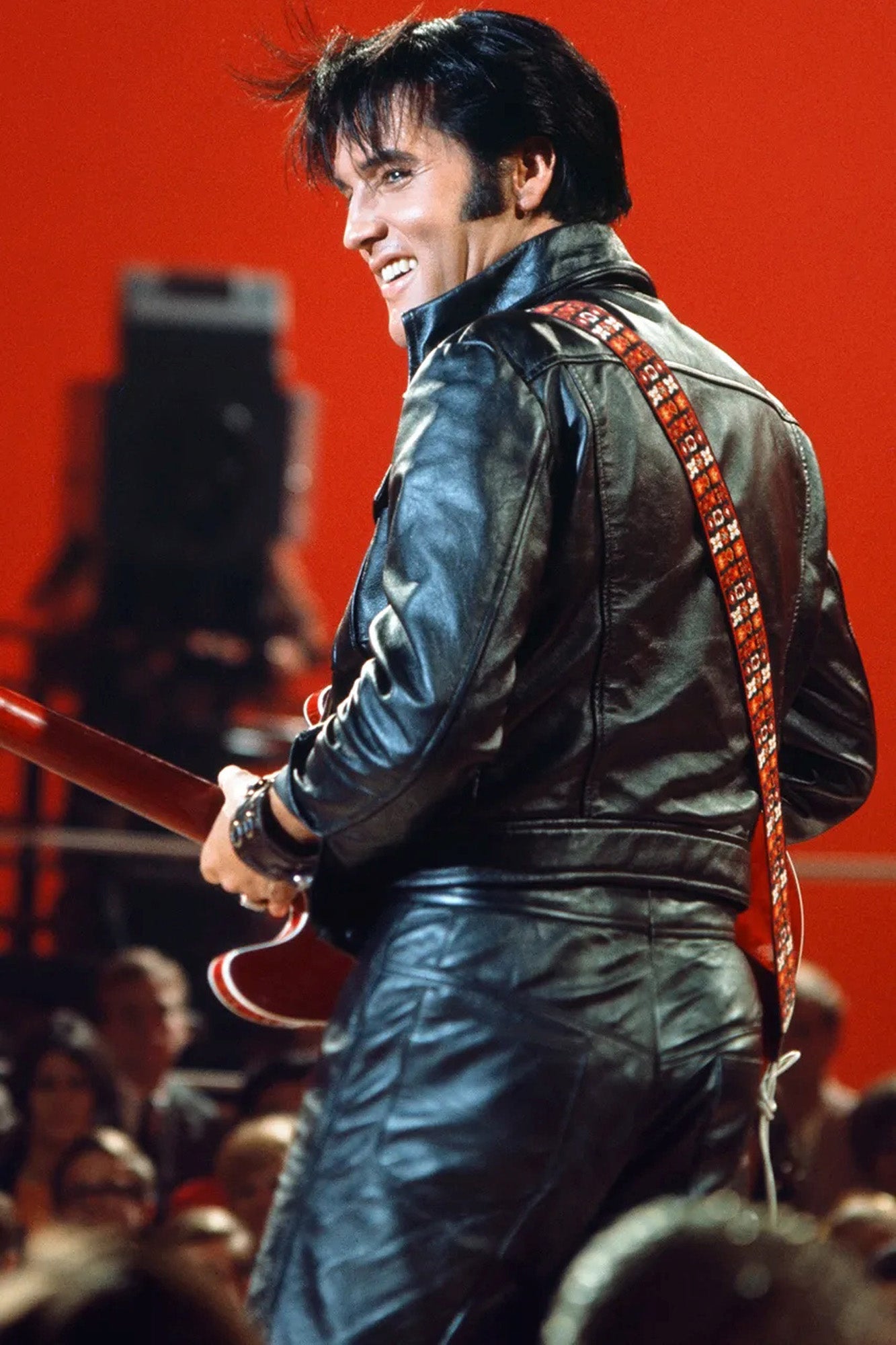 Courroie modèle LEGEND JH.II, tissu Jacquard, largeur 6 cm, longueur 90 à 150 cm, porte-médiators intégré, rouge