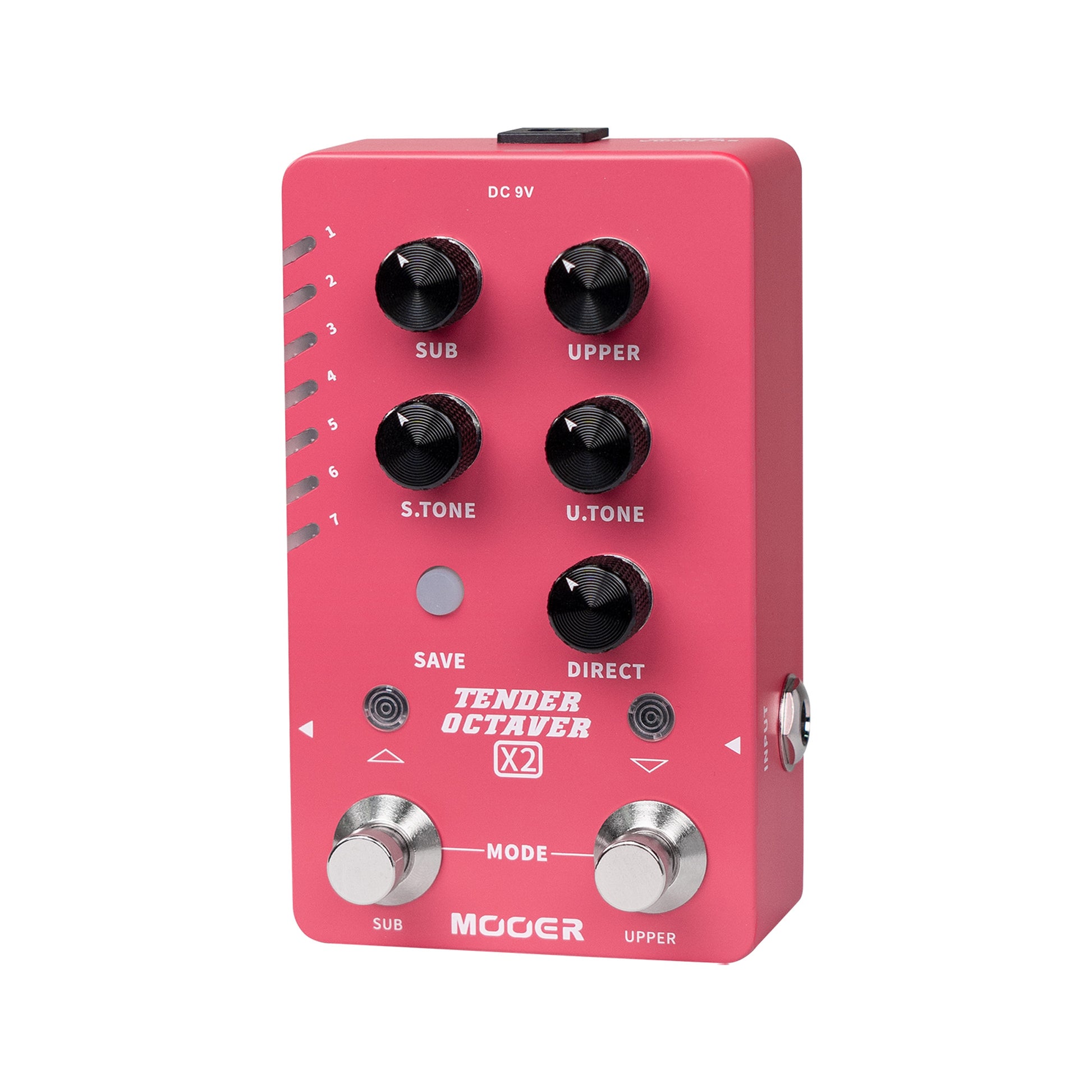 Pédale TENDER OCTAVER X2, octaveur, 14 presets utilisateurs, 2 options de transposition, 2 volumes indépendants, rose