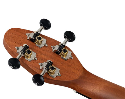 K2SS-BKC, pack ukulélé Soprano Superscale, table agathis design"kaléidoscope", corps ABS galbé, accessoires, bleu satiné