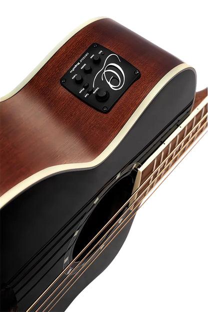 D8CE-4, basse 4 cordes, pan coupé, EQ Ortega MagusPro, table épicéa, f/e acajou, manche acajou, noir brillant