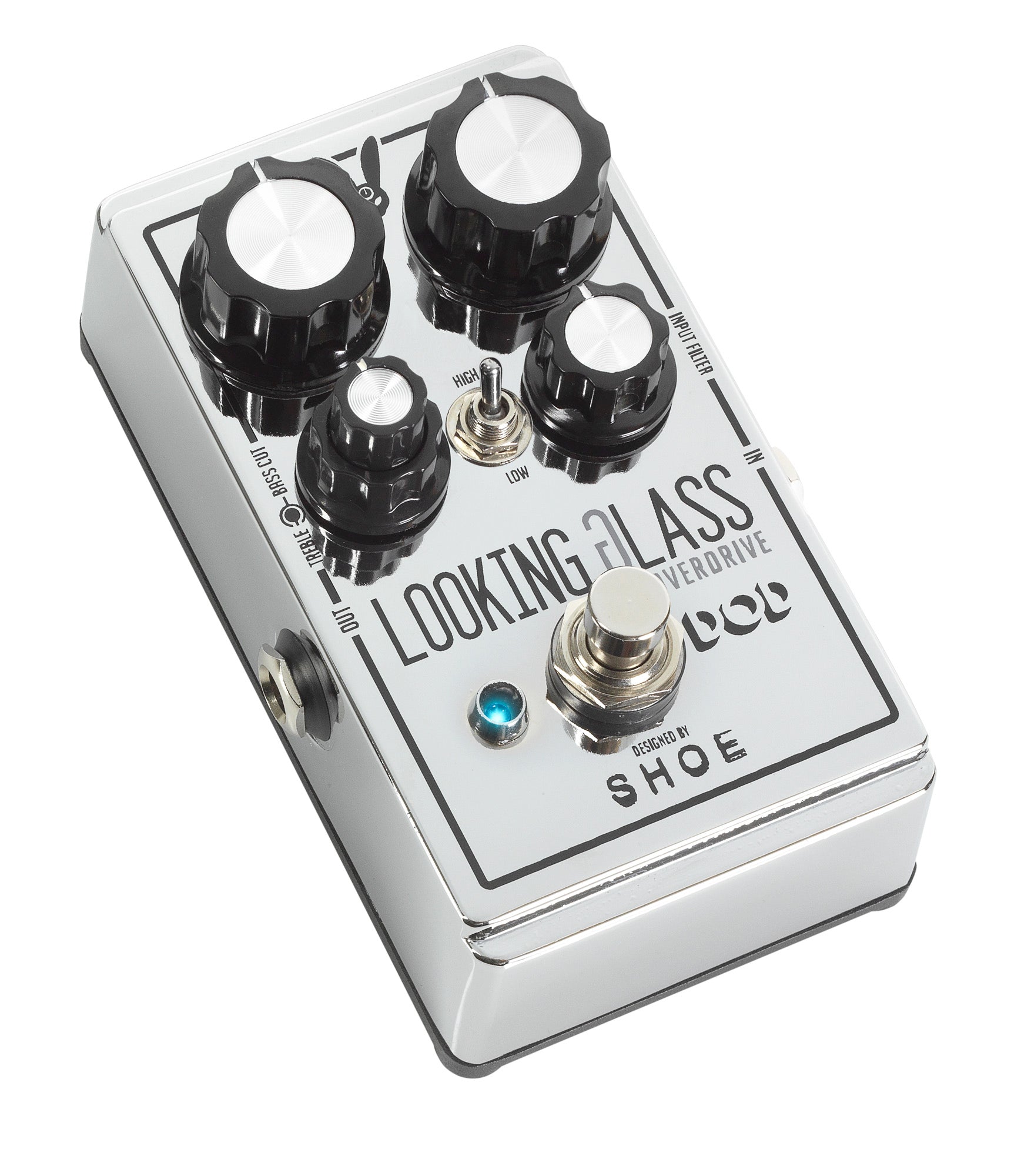 Pédale LOOKING GLASS, overdrive 2 modes (Hi/Low), FET discret ultra-réactif conception Class-A, argent