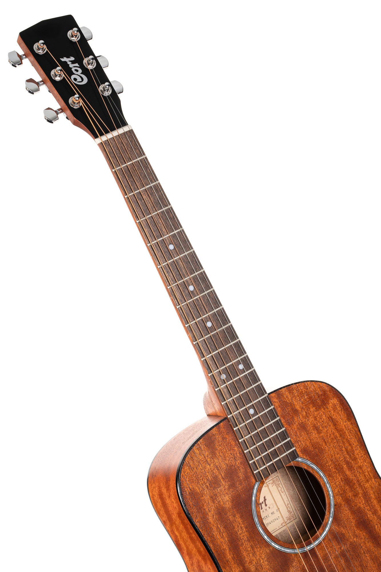 AD mini-M, dreadnought 3/4 (diapason 579 mm), table acajou, fond & éclisses acajou, rosace blanche nacrée, avec housse