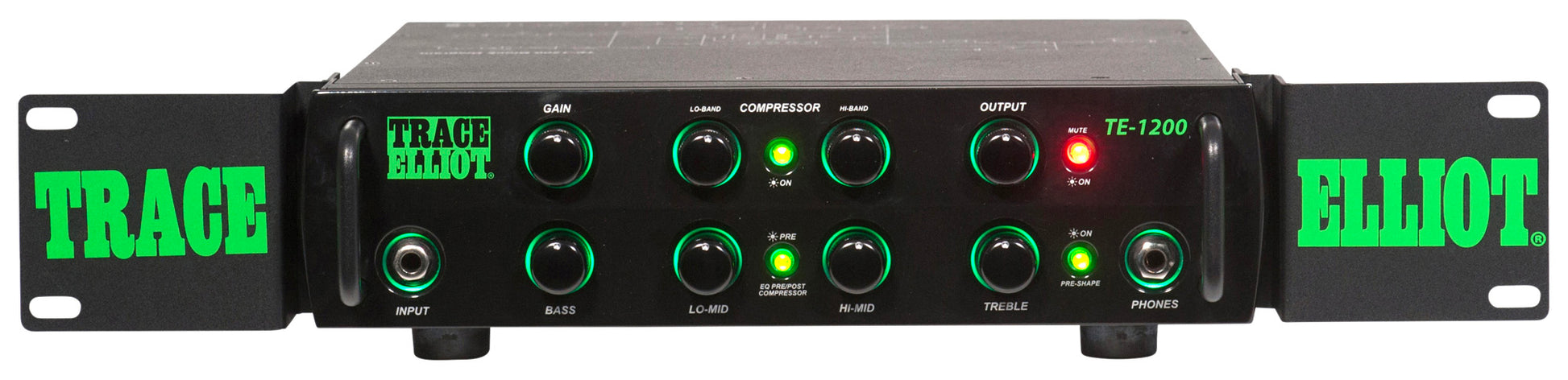 Tête amplifiée pour basse 1200W RMS, EQ 4 bandes, compresseur 2 bandes, 2 sorties jack, sortie DI, sortie casque, finition noir