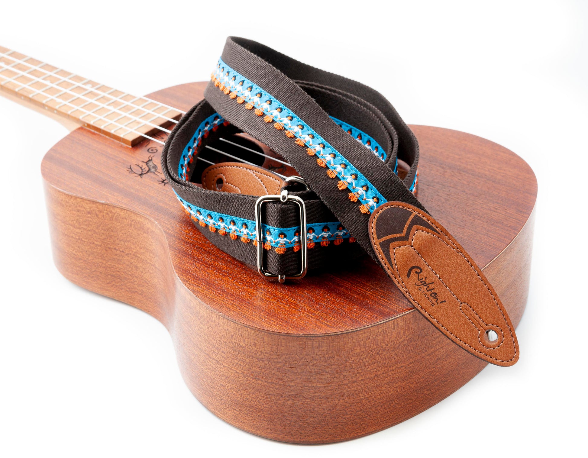 Courroie modèle SURF WAIMEA, extérieur tissu, extrémités synthétique, largeur 4 cm, longueur 85 à 153 cm, brun