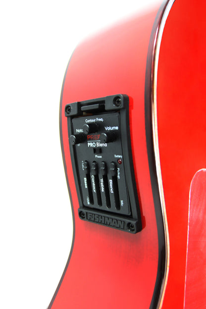 GIPSYKINGS (by André Reyes), Flamenco, table épicéa massif, f/e cyprès massif, EQ Fishman Prefix Pro Blend, rouge brillant