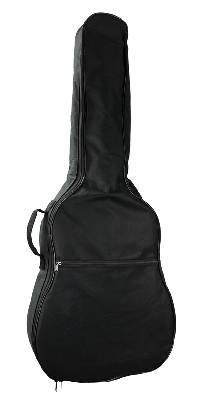 Housse guitare classique 4/4, rembourrée 5 mm, poignée, courroies réglables, renfort à la base, poche extérieure, noir