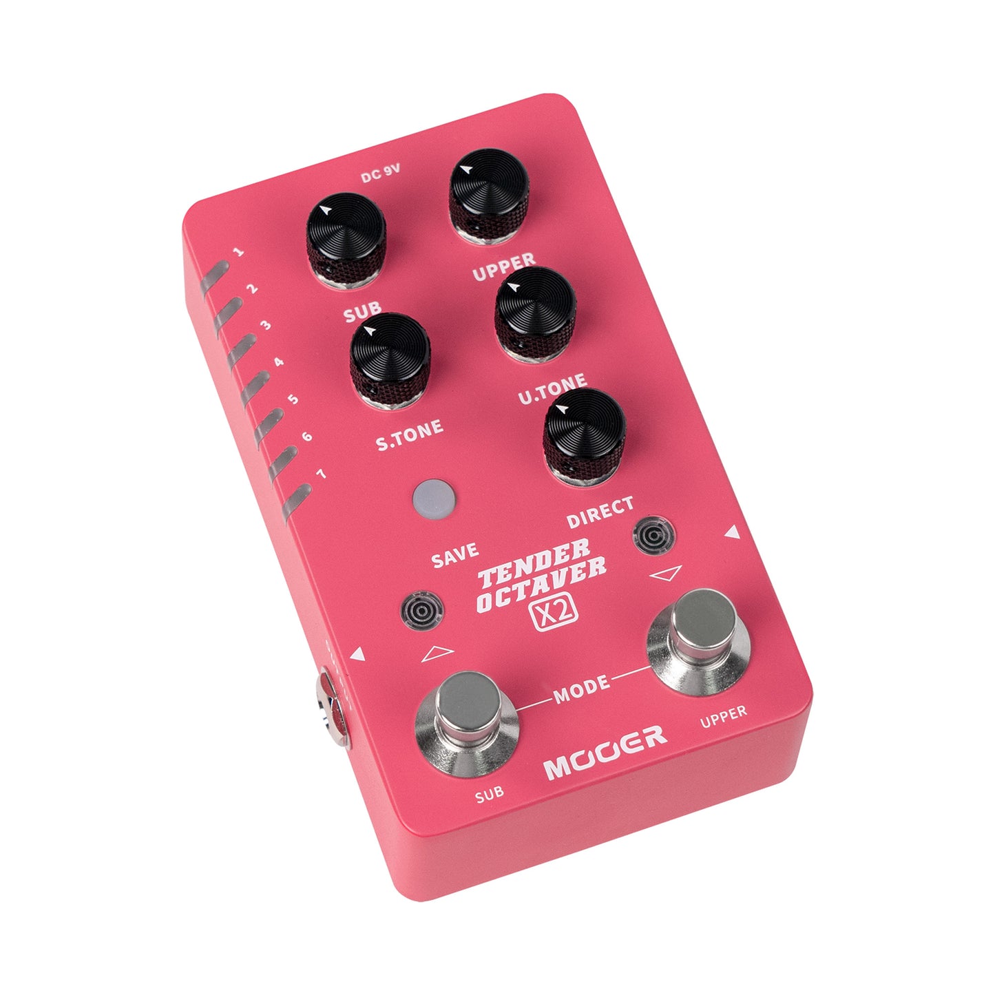 Pédale TENDER OCTAVER X2, octaveur, 14 presets utilisateurs, 2 options de transposition, 2 volumes indépendants, rose