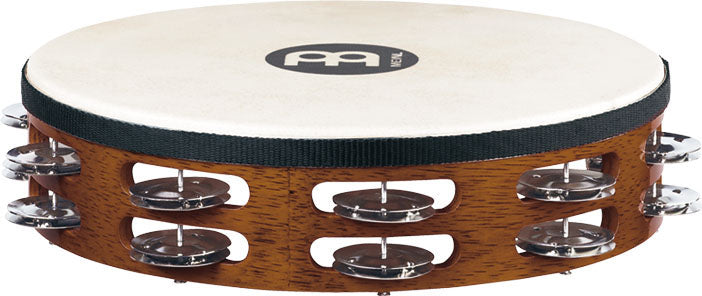 Tambourin bois avec peau de chèvre sélectionnée à la main, 2 rangée de cymbalettes acier nickelé, African Brown