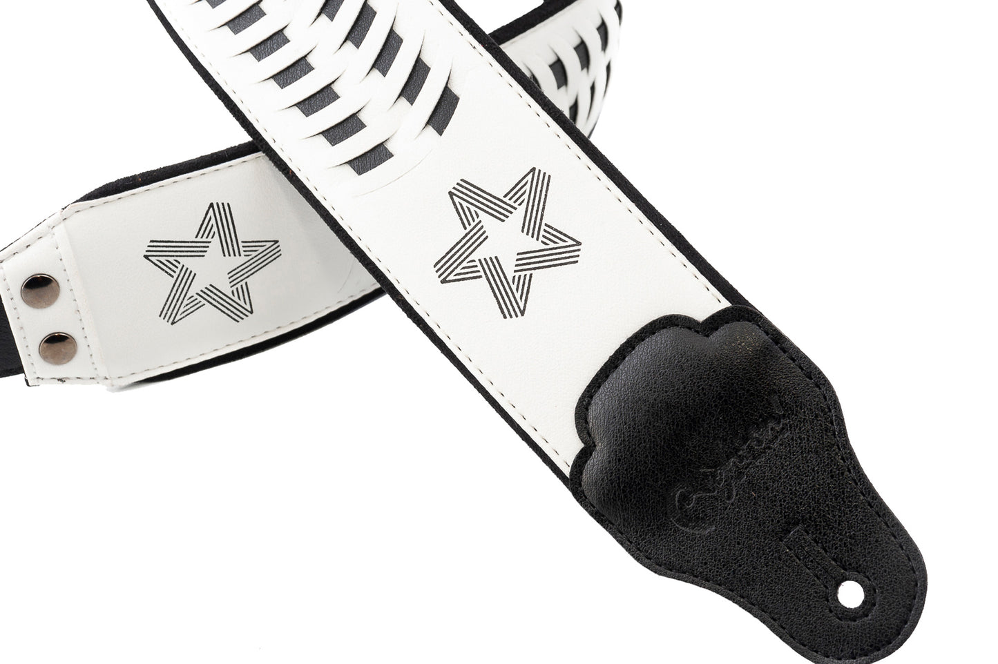 Courroie modèle PAUL TURNER SIGNATURE, extérieur synthétique, largeur 7 cm, longueur 95 à 150 cm, porte-médiators intégré, blanc