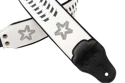 Courroie modèle PAUL TURNER SIGNATURE, extérieur synthétique, largeur 7 cm, longueur 95 à 150 cm, porte-médiators intégré, blanc