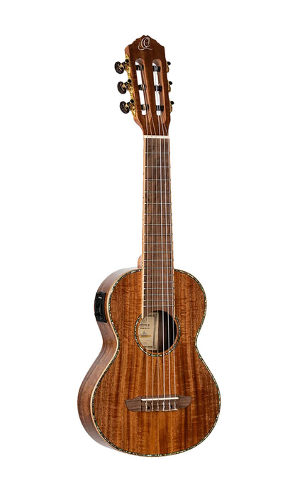 RGLE18ACA, EQ Ortega MagusUke, table acacia massif, fond & éclisses acacia, manche acajou (47 mm au sillet), housse luxe