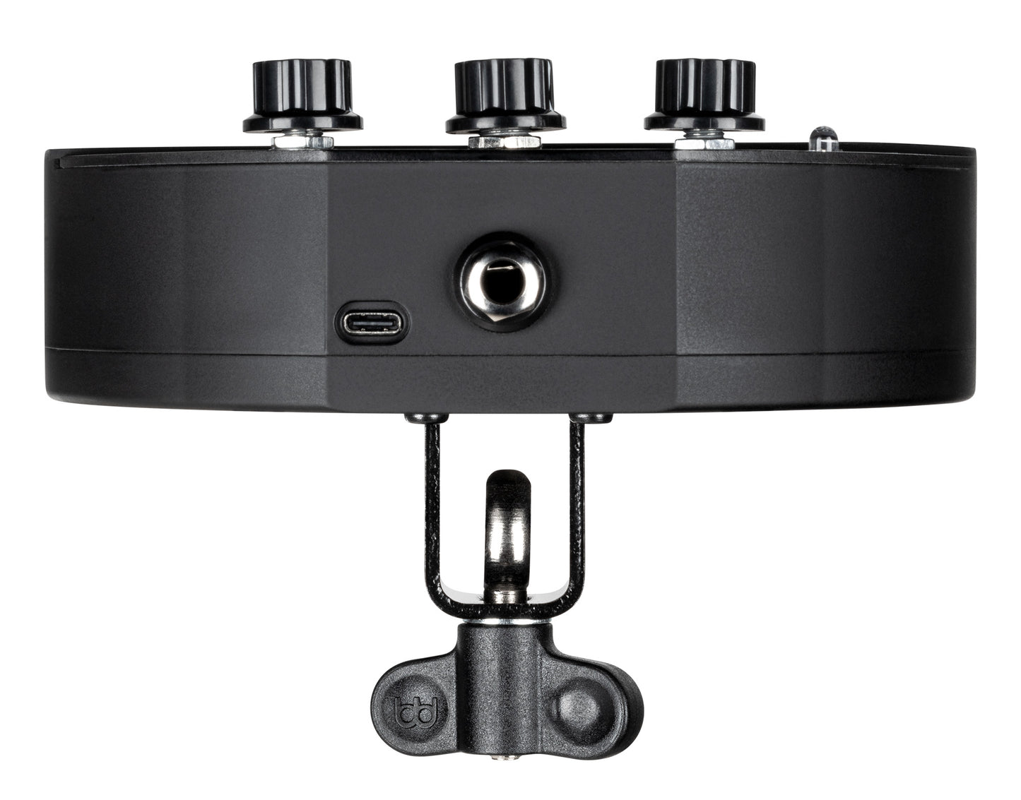 Pad de percussion compact électronique avec 5 sons différents, batterie rechargeable et adaptable à une perche de cymbale