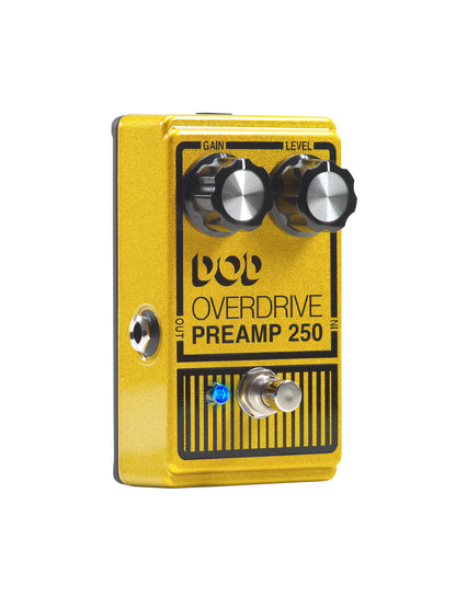 PÉDALE OVERDRIVE PREAMP 250, overdrive basé sur le circuit original avec des composants actualisés, True Bypass, jaune métallisé
