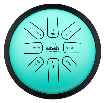 Small tongue drum vert NINO Sol mineur avec mailloches en caoutchouc et sac de transport