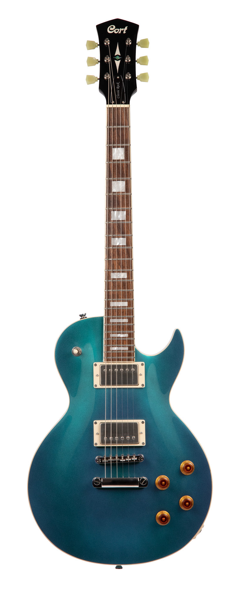 CR200, corps acajou, manche collé acajou, touche jatoba, 2 micros doubles ClassicRocker-II, chevalet T.O.M., flip blue