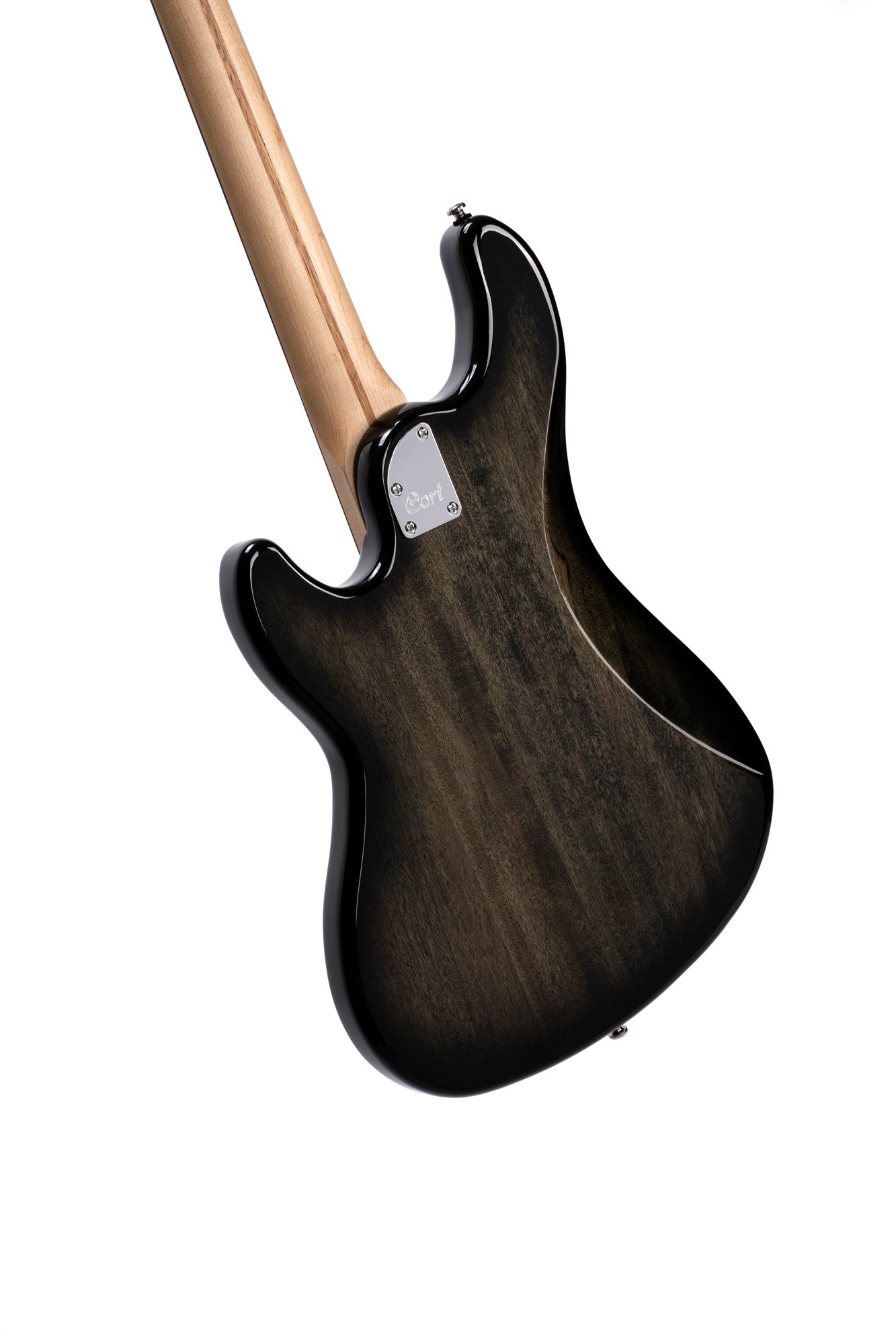 GB24JJ, 4 cordes, corps peuplier, table érable flammé, 2 micros simples Jazz Cort Powersound, noir translucide