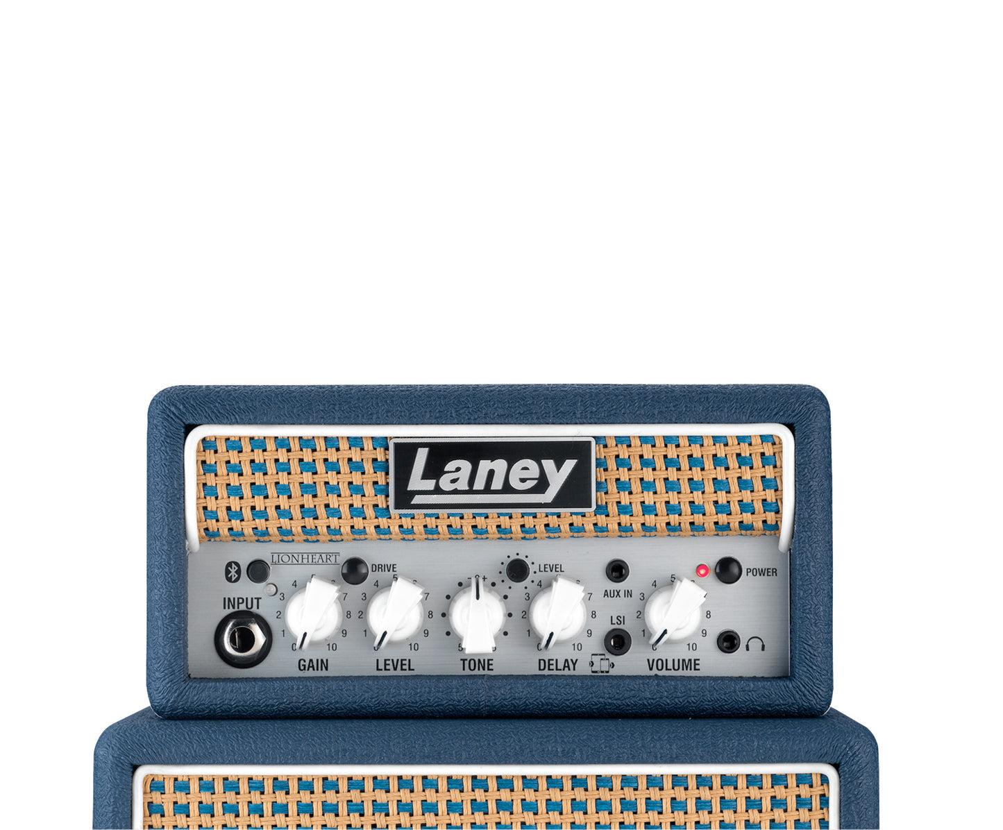 Ampli guitare MINISTACK-B-LION stéréo 2x 3W, connexion Bluetooth, look Lionheart, 4 x HP 3", 2 canaux, connectique LSI, bleu