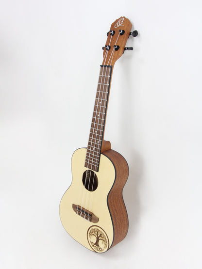 RFEU-4, exclu France, modèle Concert, table épicéa motif Tree of Life, fond & éclisses sapele, manche acajou, naturel satiné