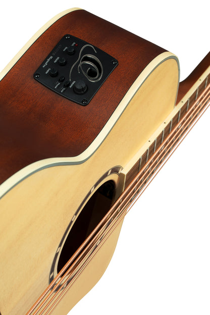 D7CE-5, basse 5 cordes, pan coupé, EQ Ortega MagusPro, table épicéa, f/e acajou, manche acajou, naturel satiné