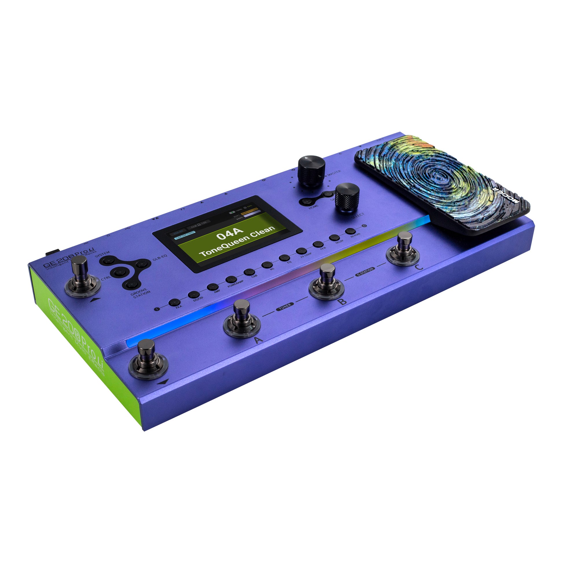 Pédalier multi-effets GE200 PRO Li , 286 modules d'effets et amplificateurs, 20 emplacements d'IR, batterie lithium, bleu