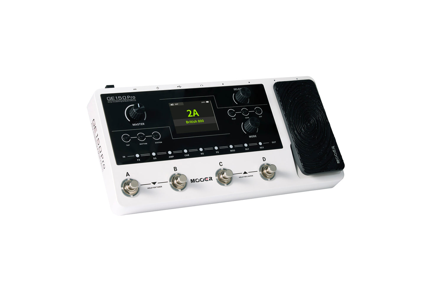 Pédalier multi-effets GE150 PRO, 55 simulations d'amplis haute-qualité, 26 simulations de haut-parleurs (IR), blanc