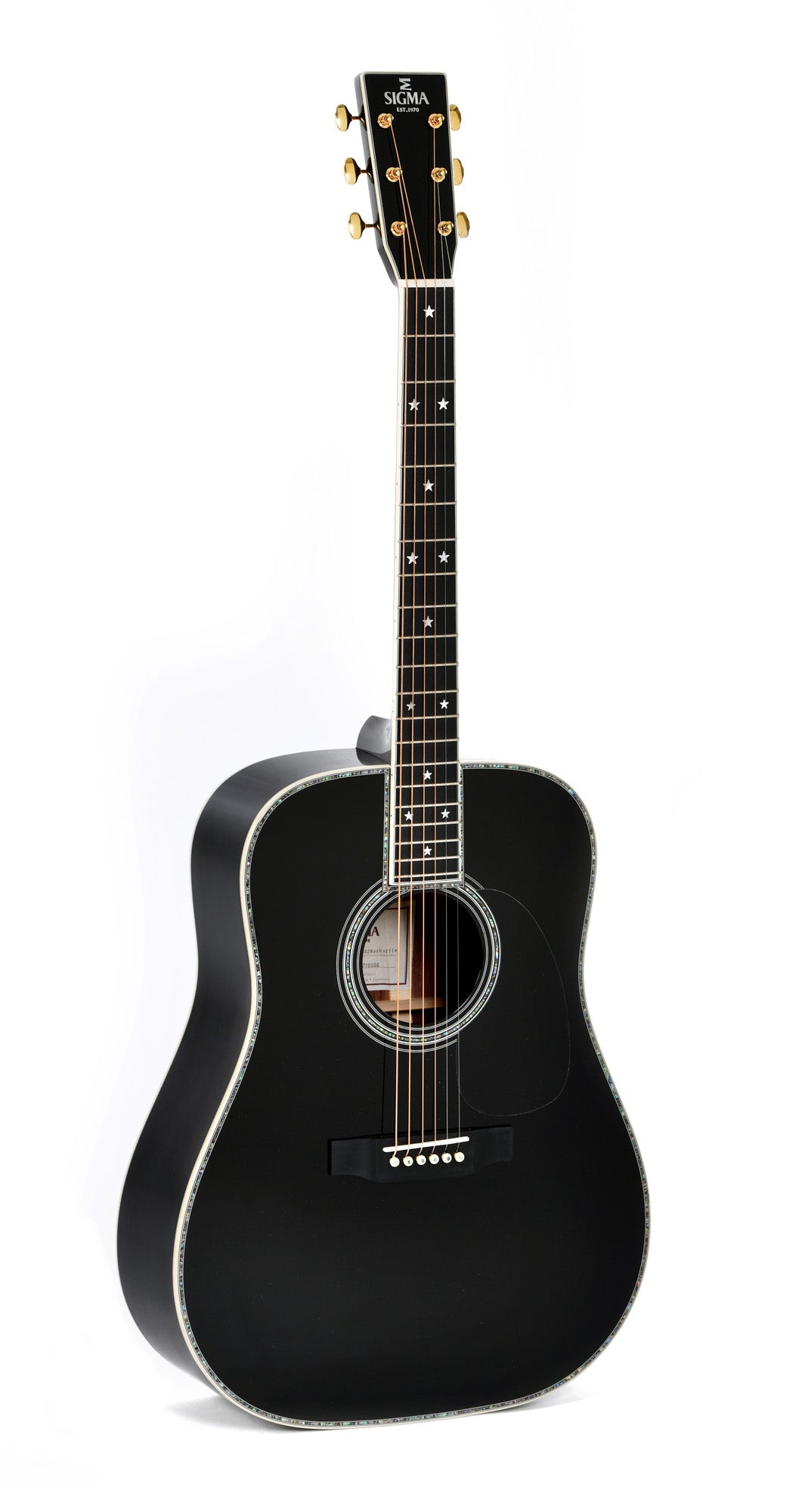 Modèle DT-42 NASHVILLE, édition spéciale, Dreadnought, table épicéa massif, f/e tilia, binding abalone, softcase, noir brillant