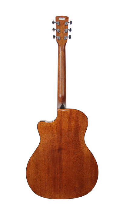 GA-MEDX, table épicéa massif, f/e acajou, manche acajou, touche & chevalet merbau, EQ Cort CE306T, naturel brillant