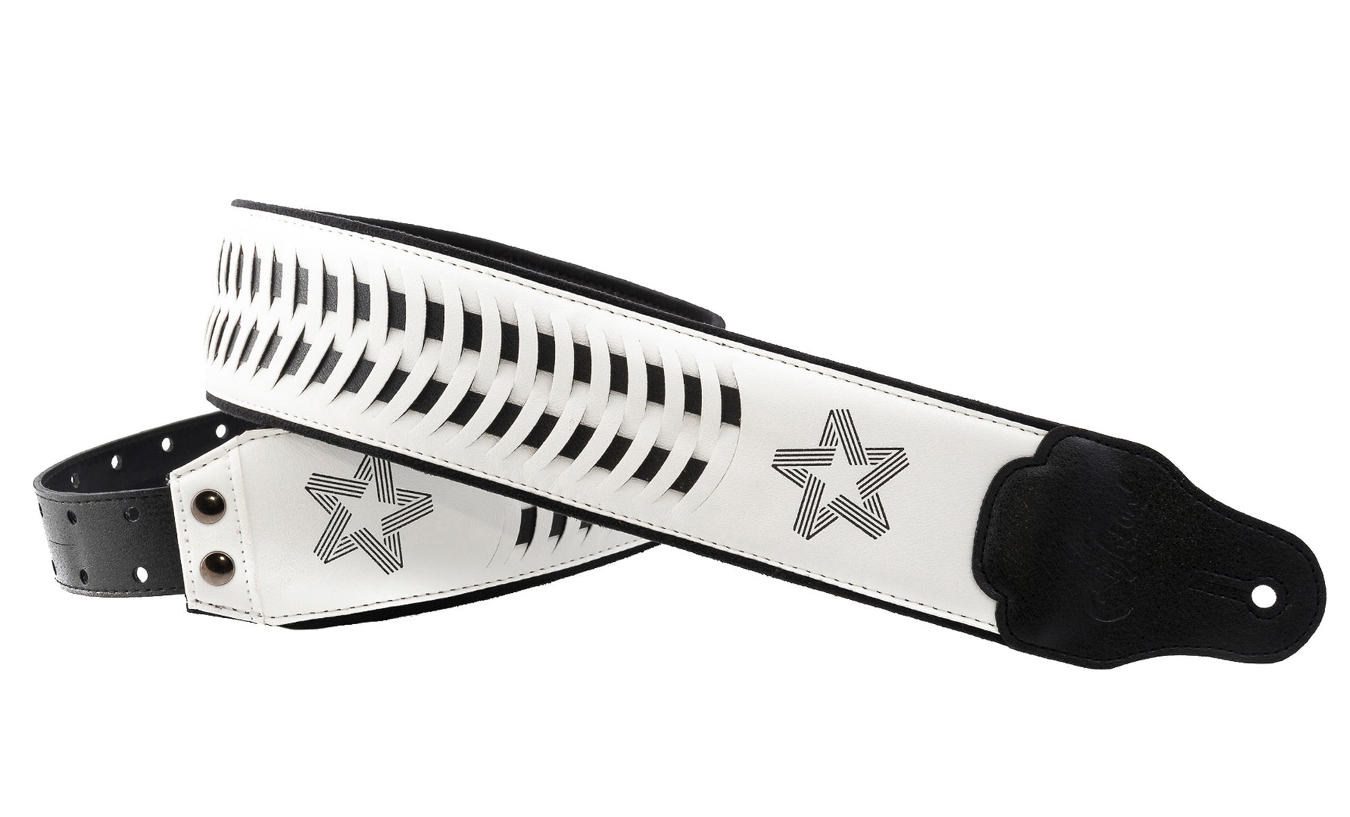 Courroie modèle PAUL TURNER SIGNATURE, extérieur synthétique, largeur 7 cm, longueur 95 à 150 cm, porte-médiators intégré, blanc