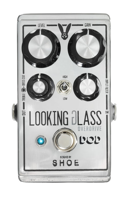 Pédale LOOKING GLASS, overdrive 2 modes (Hi/Low), FET discret ultra-réactif conception Class-A, argent