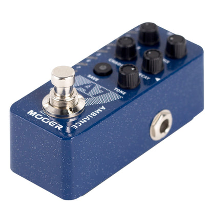 Pédale A7 AMBIANCE, 7 types de réverbs personnalisables, tap tempo, 7 presets utilisateurs, boîtier métal, bleu