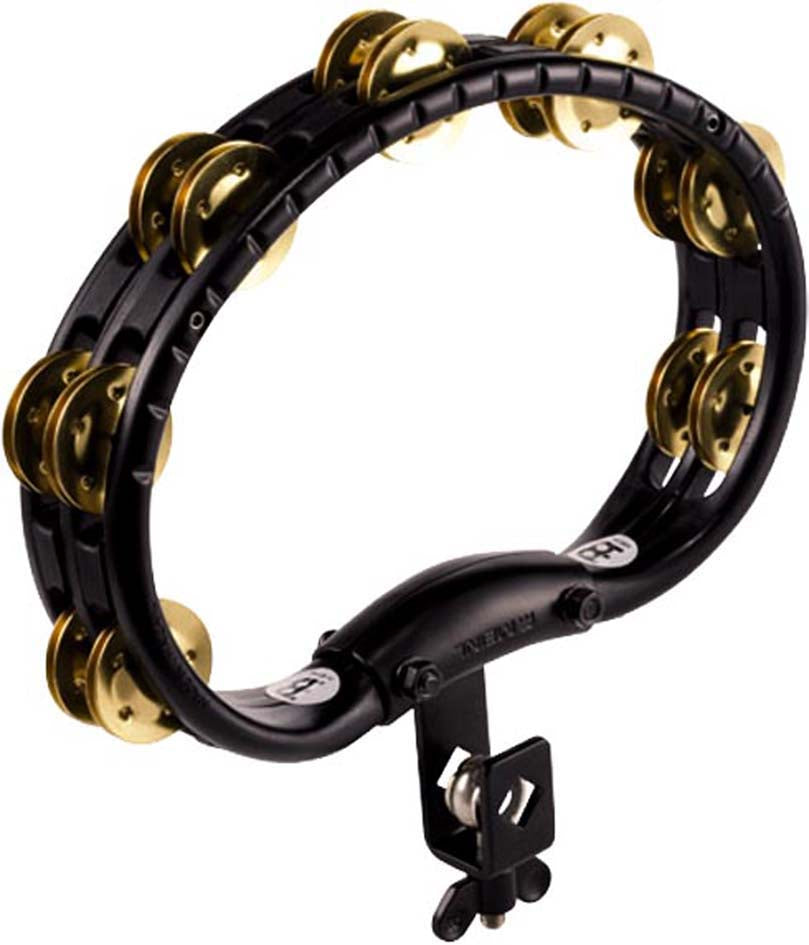 Tambourin ABS demi-lune, avec attache, 2 rangées cymbalettes laiton, noir