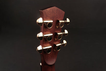 GOLD-MINI-F, forme Dreadnought 3/4, table épicéa massif torréfié, f/e acajou massif, EQ Fishman Flex Plus, naturel brillant