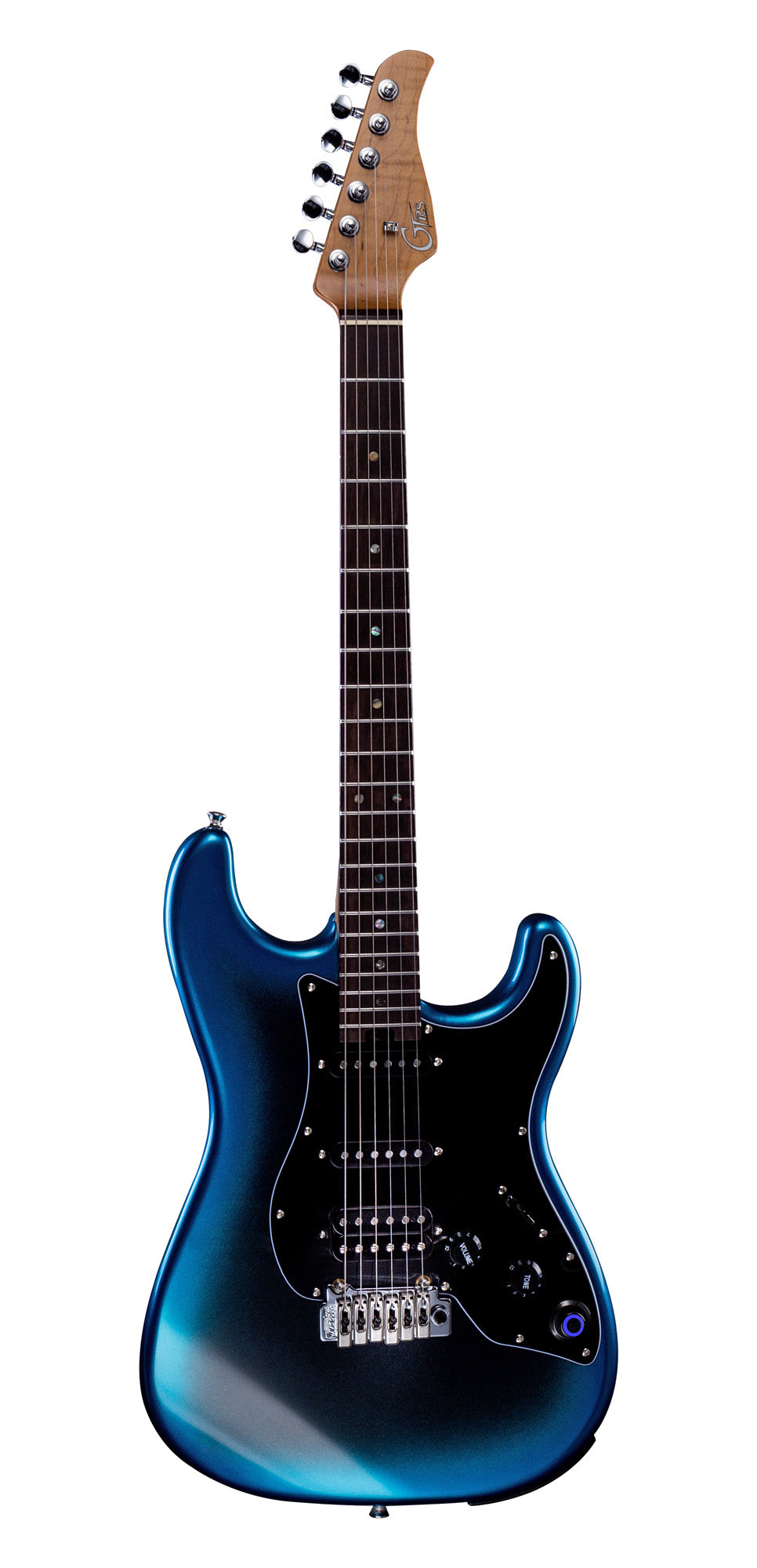 GTRS P800, corps aulne, manche érable flammé torréfié, touche palissandre, micros et processeur GTRS, dark night