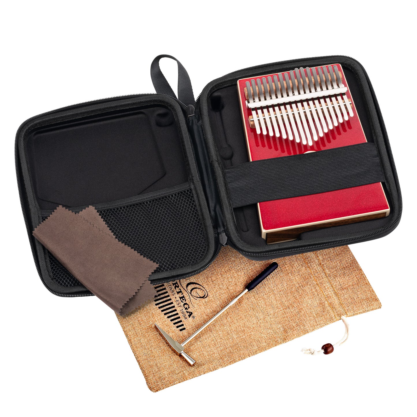 OKB4-MRD, kalimba Ortega série Acoustic, 17 notes en DO majeur, acacia massif, housse, vert