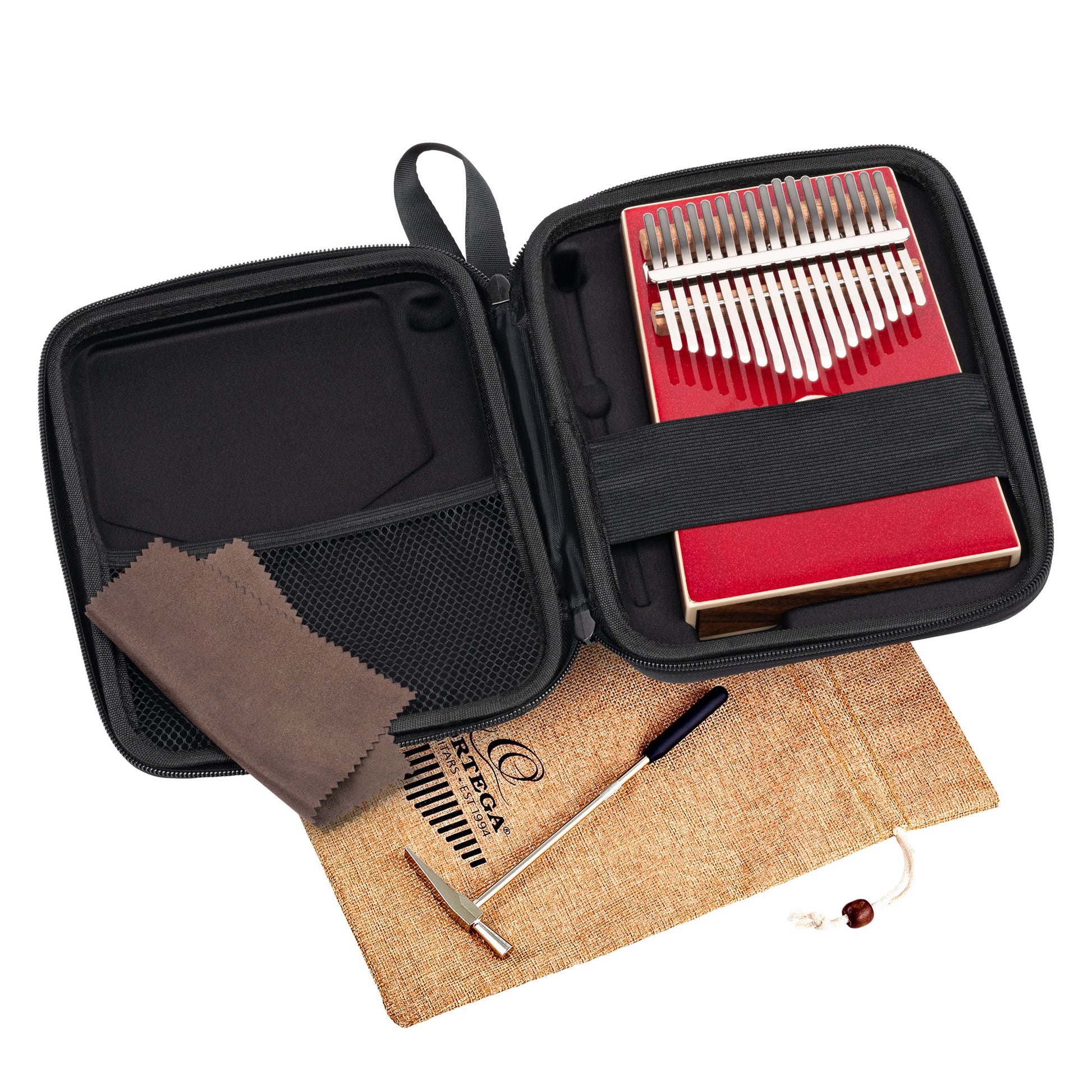 OKB4-MRD, kalimba Ortega série Acoustic, 17 notes en DO majeur, acacia massif, housse, vert