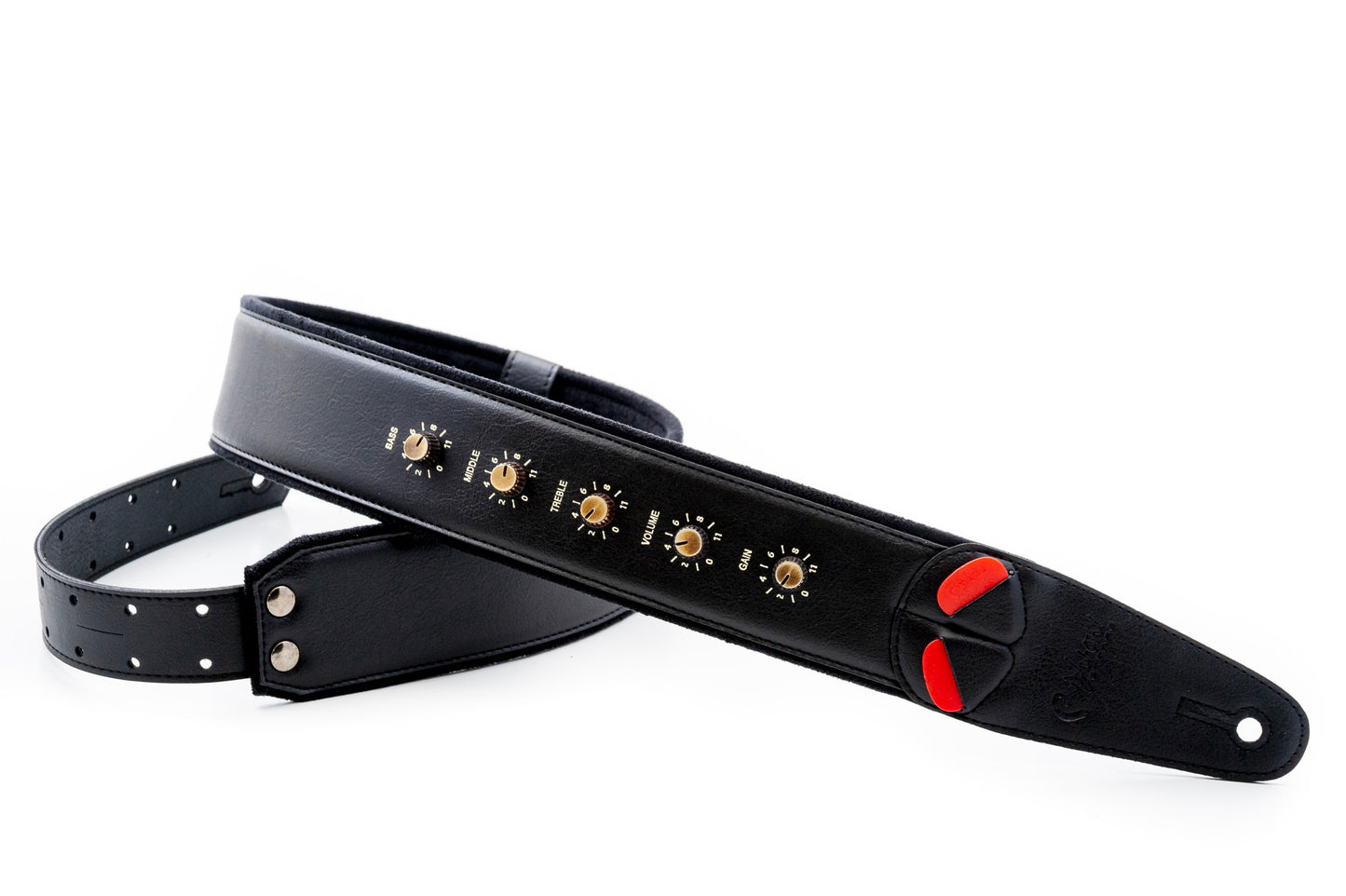 Courroie modèle SPINALTAP, extérieur synthétique, largeur 6 cm, longueur 100 à 145 cm, porte-médiators intégré, noir