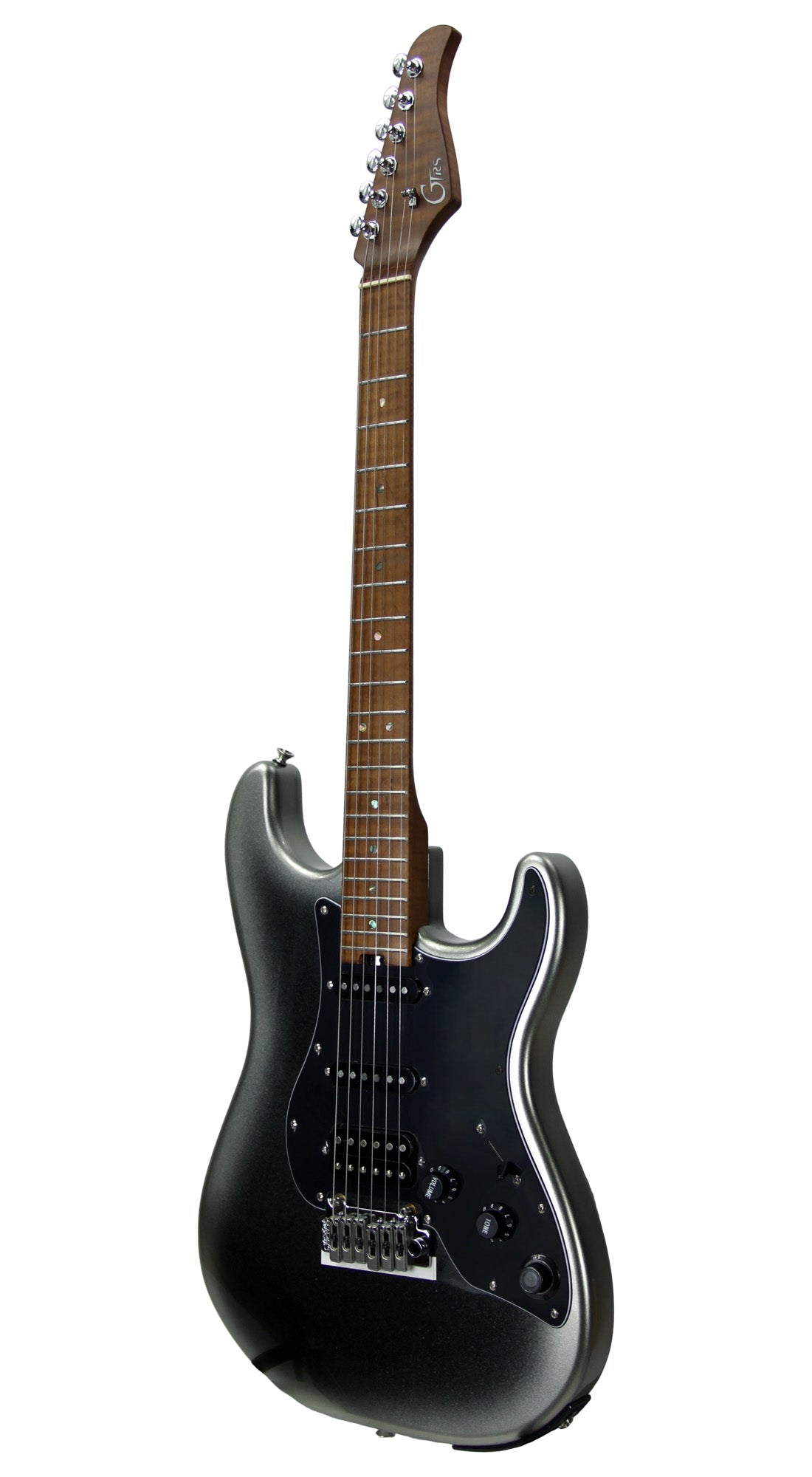 GTRS P801, corps aulne, manche érable flammé torréfié, touche érable, micros et processeur GTRS, dark silver