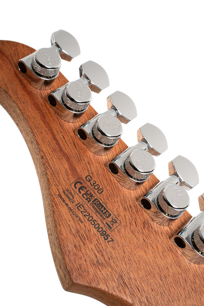 G300 GLAM, corps acajou chambré, table érable massif, touche ébène, 2 micros Seymour Duncan, polar ice metallic burst