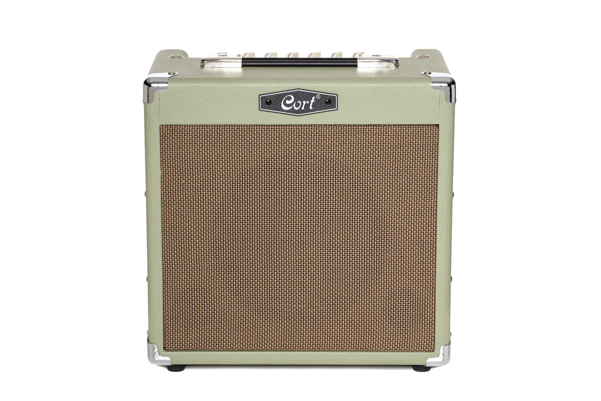 Ampli guitare 15W, 1 x 8", 2 canaux, égaliseur 3 bandes, réverb, entrée CD/MP3 mini-Jack, sortie casque mini-Jack, vert pale