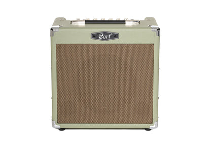 Ampli guitare 15W, 1 x 8", 2 canaux, égaliseur 3 bandes, réverb, entrée CD/MP3 mini-Jack, sortie casque mini-Jack, vert pale