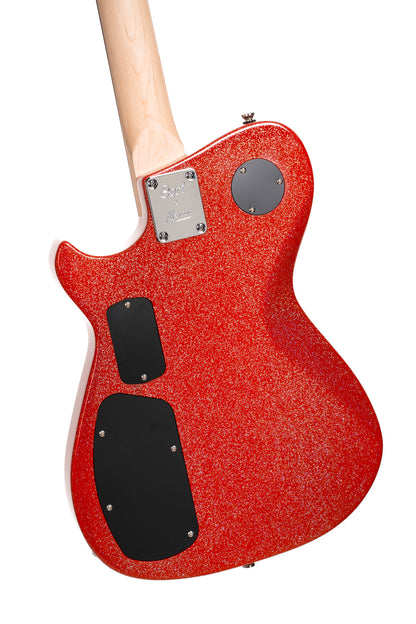 MBM-2H-SUS, signature Matt Bellamy, corps tilleul, manche érable, micros Manson & Sustainiac,"Kill" bouton, rouge pailleté